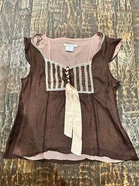 Women’s Brown and Blush Tie-Front Cap Sleeve Top